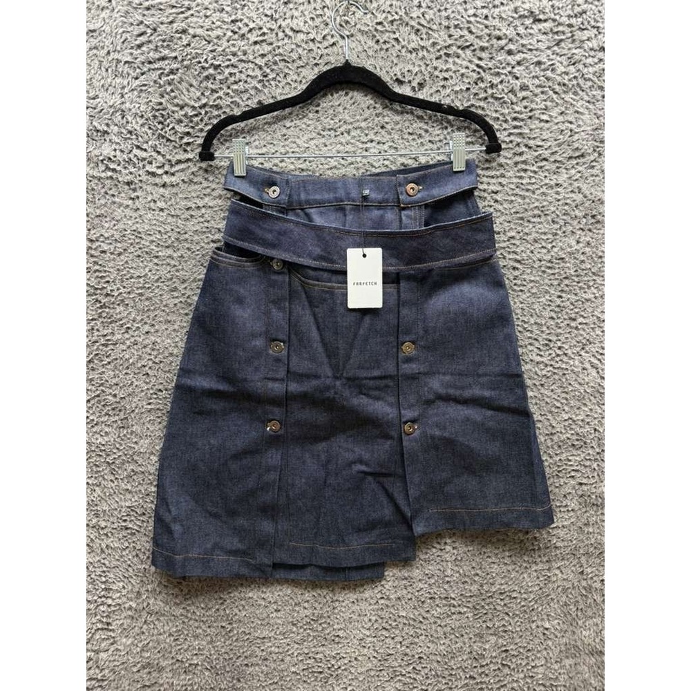 NWT Delada Asymmetrical Belted Denim Mini Skirt Indigo Womens Size 26